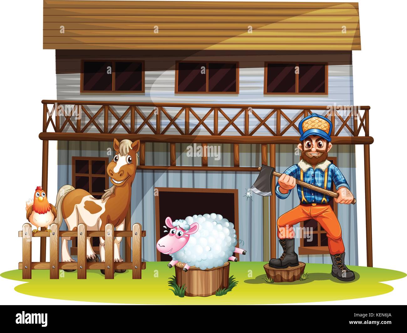 Illustration de nombreux animaux et un bûcheron Illustration de Vecteur