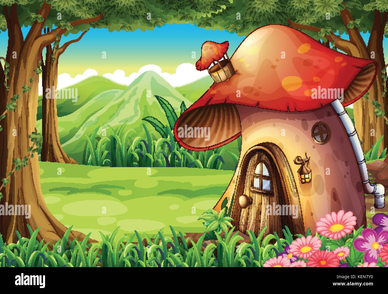 Illustration d'une forêt avec une champignonnière Illustration de Vecteur