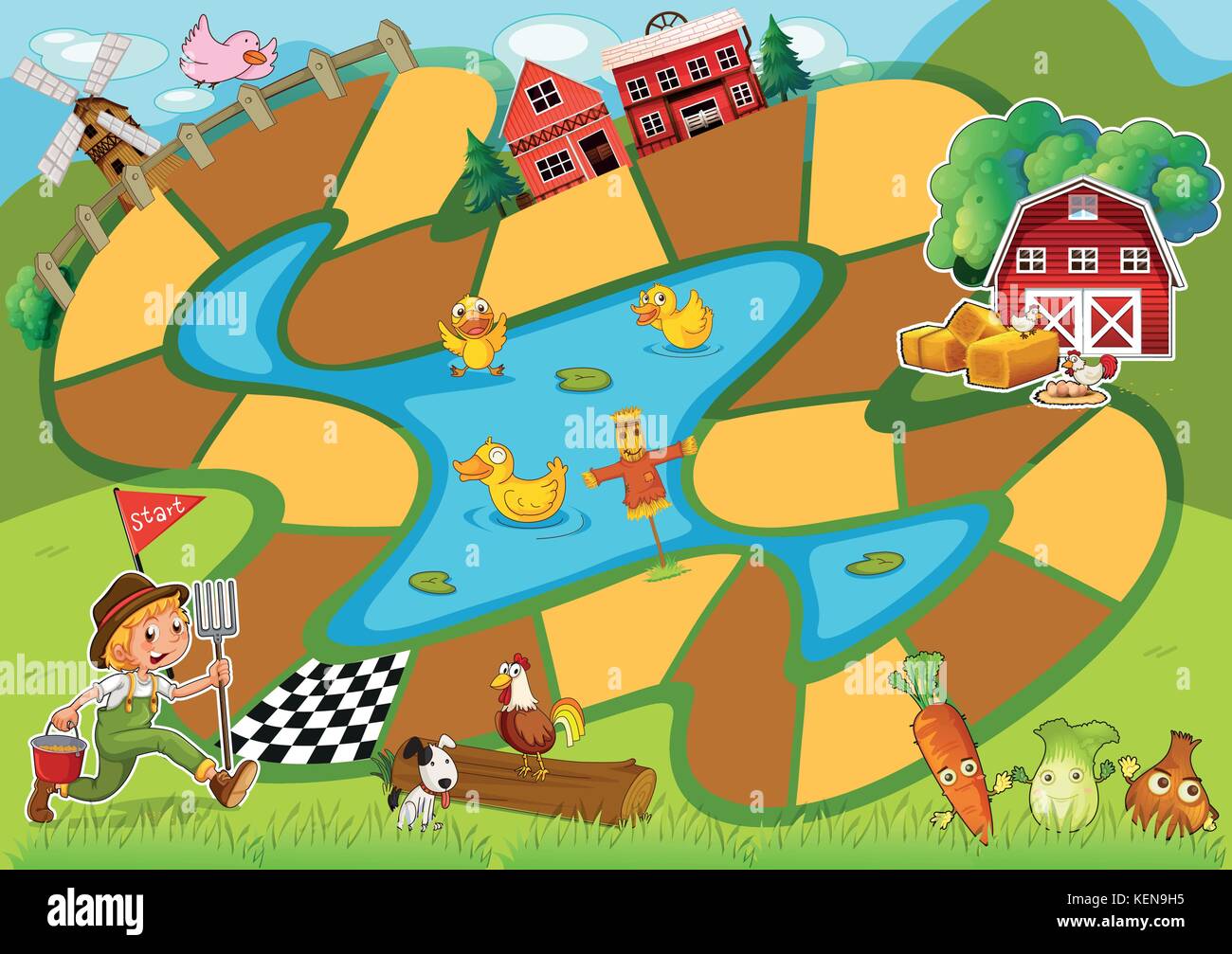 Jeu de société avec le thème de la ferme Illustration de Vecteur