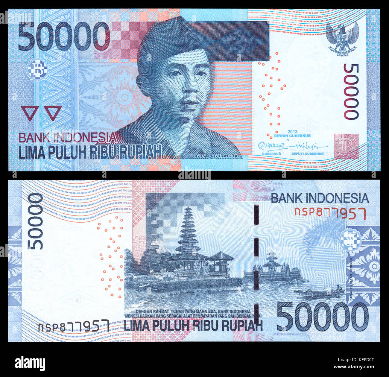 50000 rupiah bill, 2011 (2013) Date de révision, transformés, Avers Revers Banque D'Images