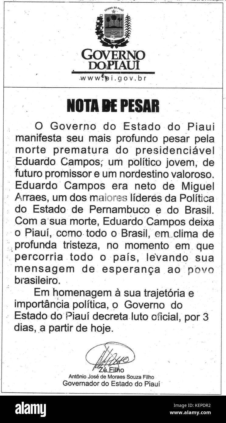 NOTA DE PESAR Banque D'Images