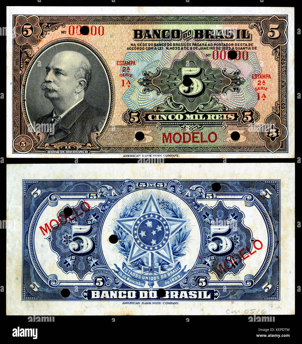 BRA 112 Banco do Brasil 5 Mil Reis (1923) Banque D'Images