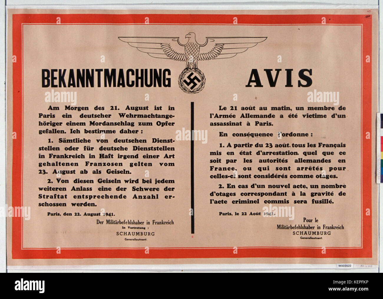 21 08 1941 Affiche Banque D'Images