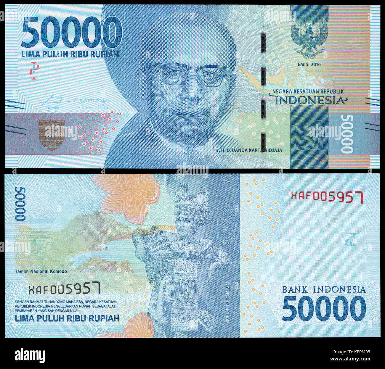 50000 rupiah bill, 2016 (série 2016) date, transformés, Avers Revers Banque D'Images