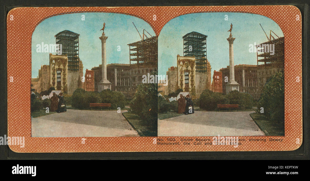 Union Square, San Francisco, montrant Dewey Monument, l'appel et Dana Bâtiments, de Robert N. Dennis collection de vues stéréoscopiques 2 Banque D'Images