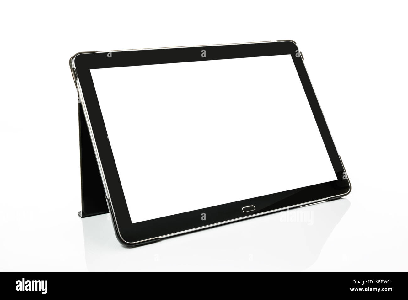 Mock-up avec une tablette numérique moderne noir argent en perspective isolé sur fond blanc Banque D'Images