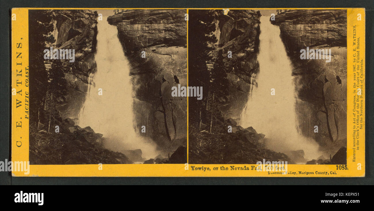 Yowiye, ou le Nevada Fall, 700 pieds, Yosmite Valley, Mariposa Co, par Watkins, Carleton E., 1829, 1916 Banque D'Images