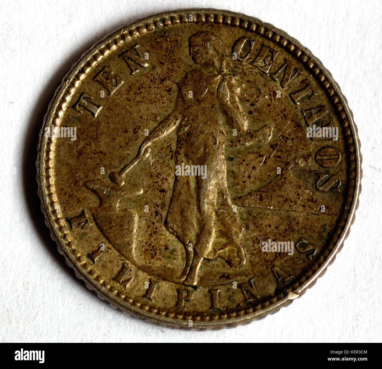 Le 10 centavos philippin est une pièce de monnaie utilisée aux Philippines, représentant une partie de la monnaie du pays. Il fait partie du système monétaire national et reflète l'histoire économique du pays. Banque D'Images