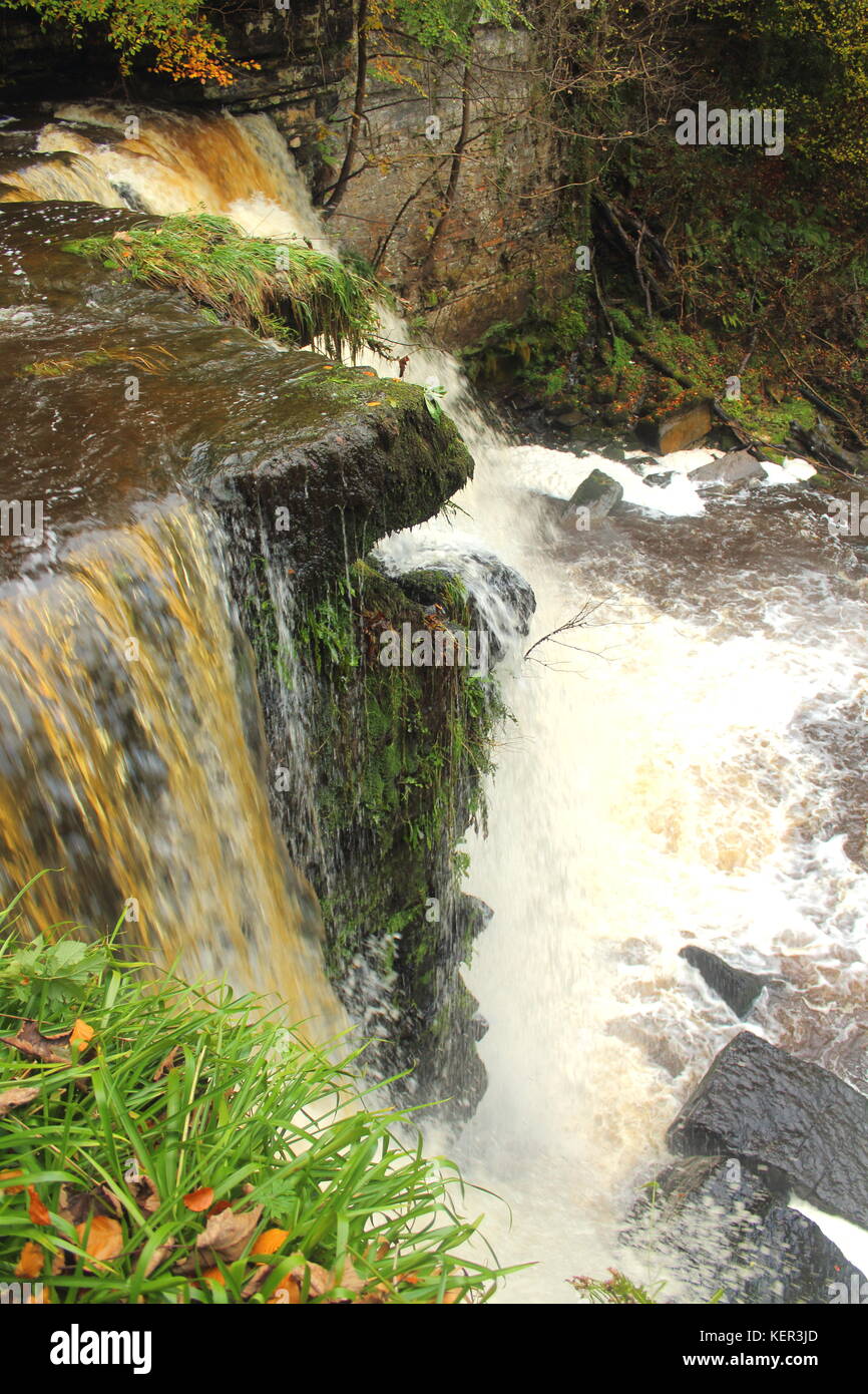 Lynn falls, sur l'ouest de l'eau lugton dalry, North Ayrshire, Ecosse avec les arbres d'automne en arrière-plan. Banque D'Images