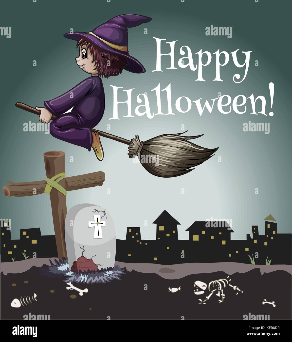 Un joyeux Halloween poster à une sorcière Illustration de Vecteur