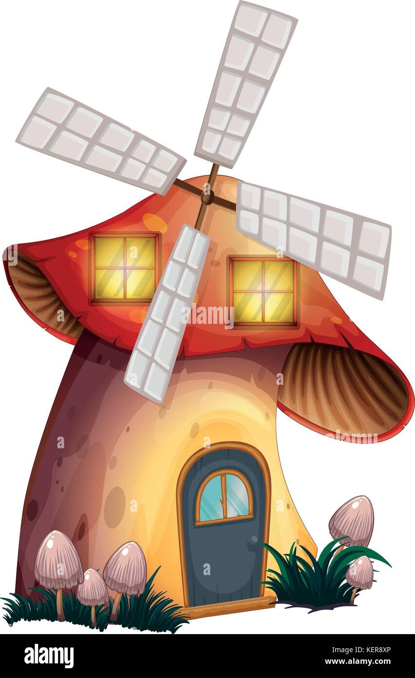 Illustration d'une champignonnière avec un moulin à vent sur un fond blanc Illustration de Vecteur