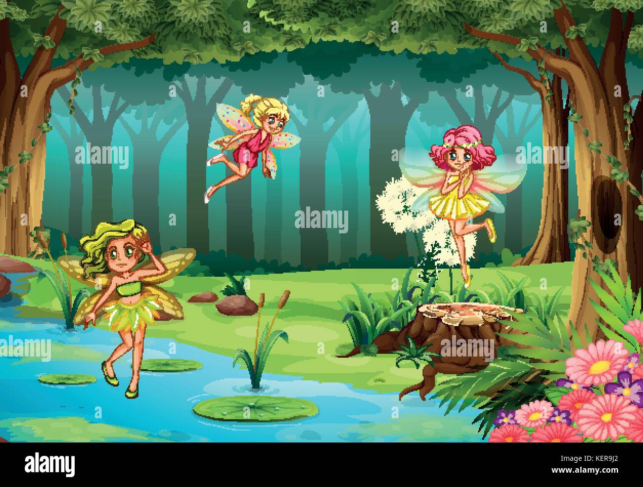 Illustration de fées voler dans la jungle Illustration de Vecteur