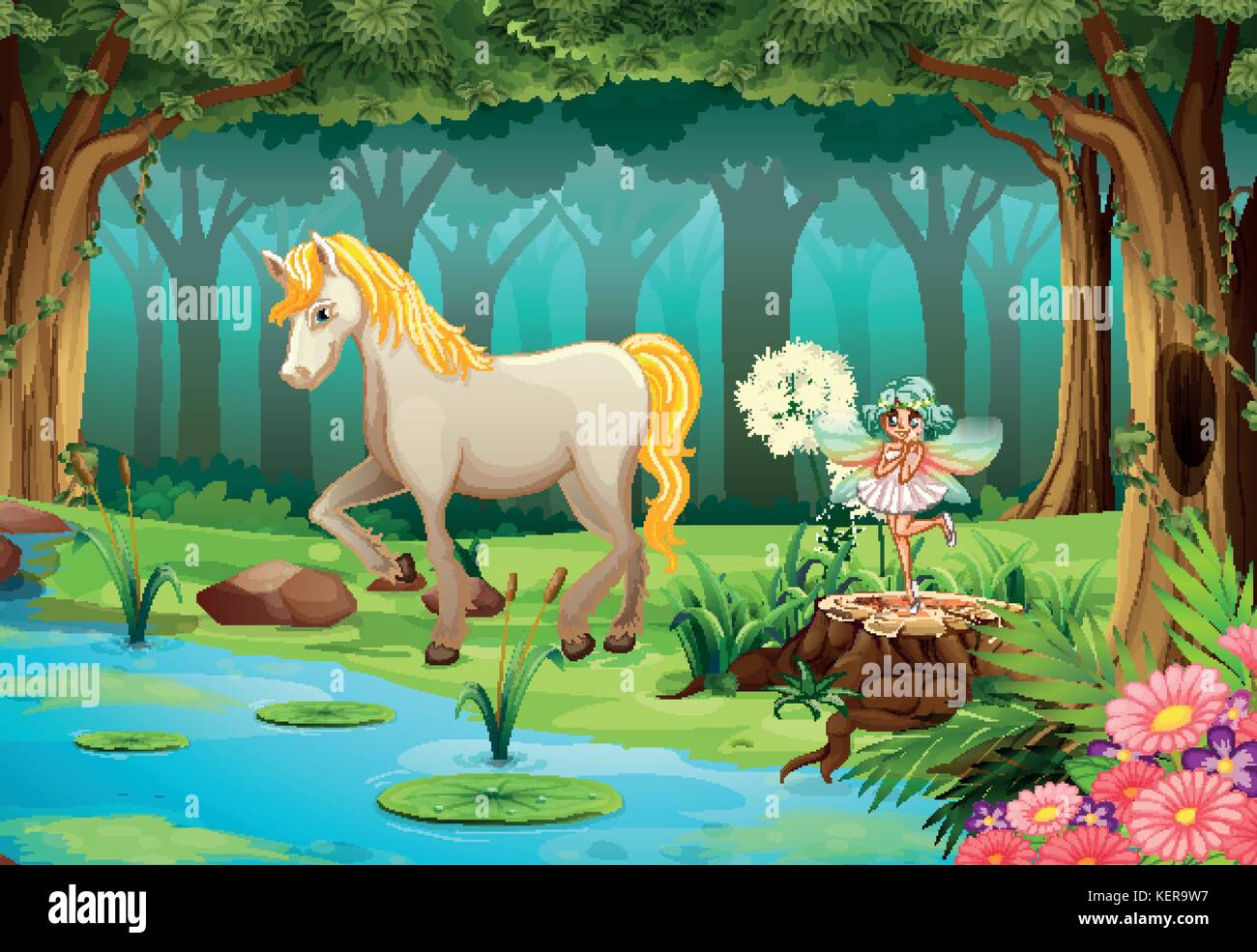 Illustration d'un cheval dans une jungle Illustration de Vecteur