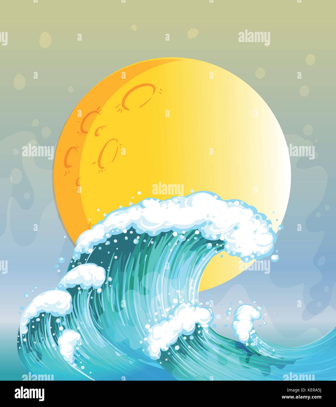 Illustration de la grosse vague et le grand soleil Illustration de Vecteur