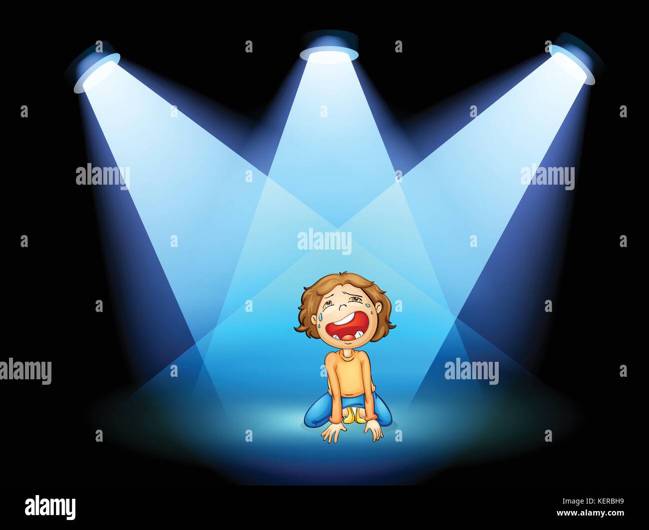 Illustration d'une jeune fille qui crie dans le centre de la scène avec des projecteurs Illustration de Vecteur