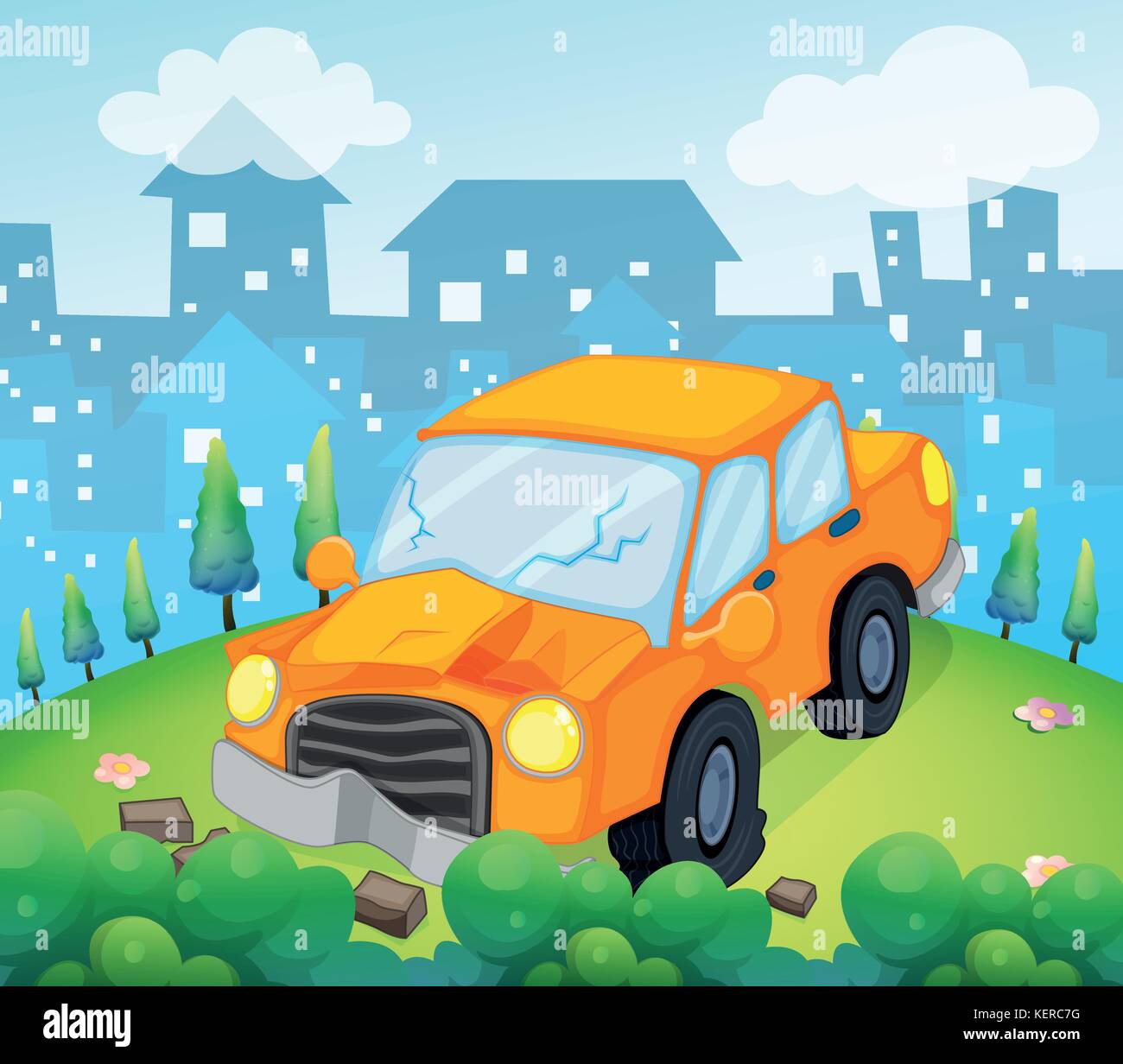 Illustration d'un accident de voiture à la colline Illustration de Vecteur