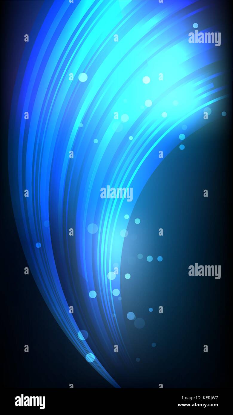 Neon lignes courbes sur fond noir avec des lumières, des éléments lumineux abstrait Illustration de Vecteur