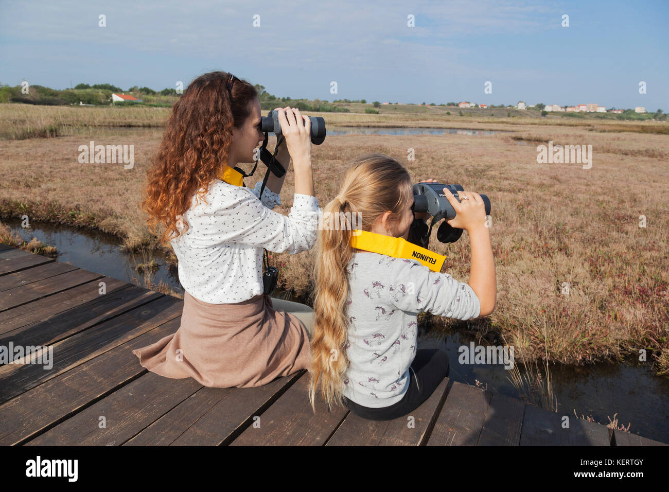 L'observation des oiseaux dans la lagune de Nin, Croatie Banque D'Images