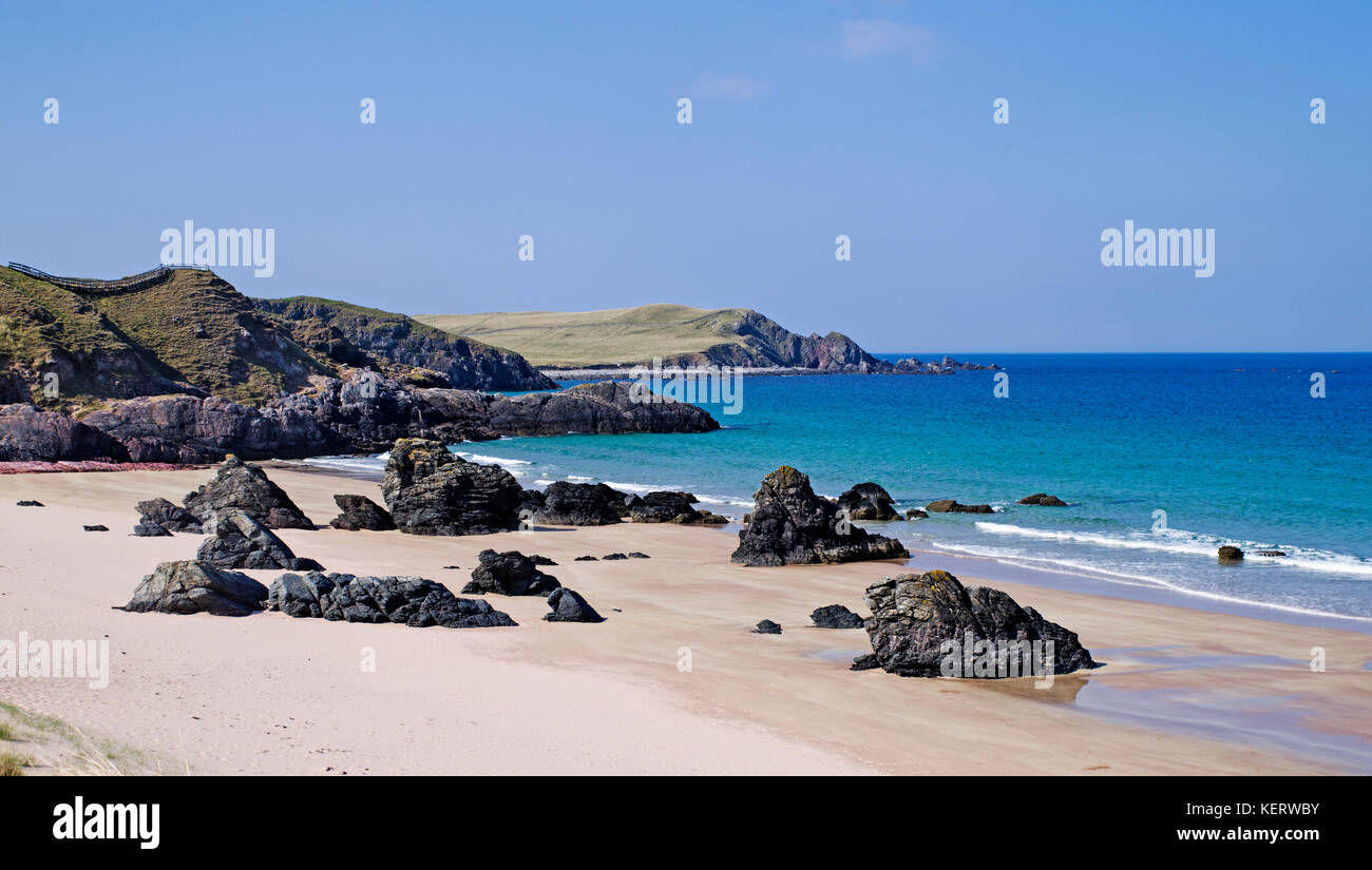 Belle plage de Sangomore (également appelé le sango Sands),à Durness, Sutherland, sur la côte nord 500 route touristique, Northern Highlands, Ecosse UK Banque D'Images
