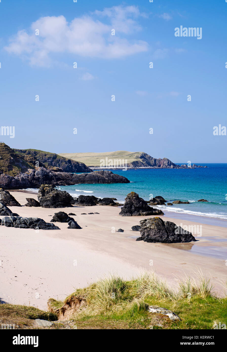 Belle plage de Sangomore (également appelé le sango Sands),à Durness, Sutherland, sur la côte nord 500 route touristique, Northern Highlands, Ecosse UK Banque D'Images