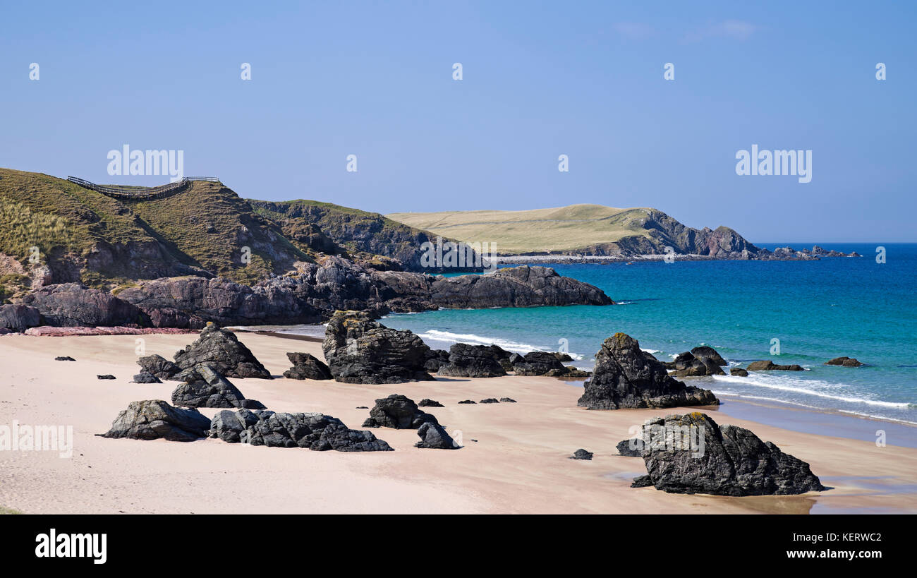 Belle plage de Sangomore (également appelé le sango Sands),à Durness, Sutherland, sur la côte nord 500 route touristique, Northern Highlands, Ecosse UK Banque D'Images