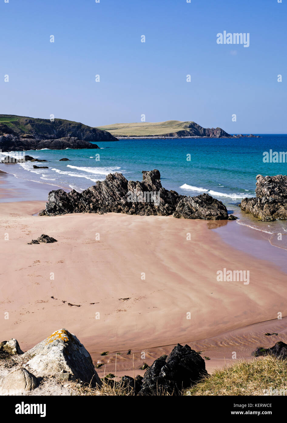 Belle plage de Sangomore (également appelé le sango Sands),à Durness, Sutherland, sur la côte nord 500 route touristique, Northern Highlands, Ecosse UK Banque D'Images