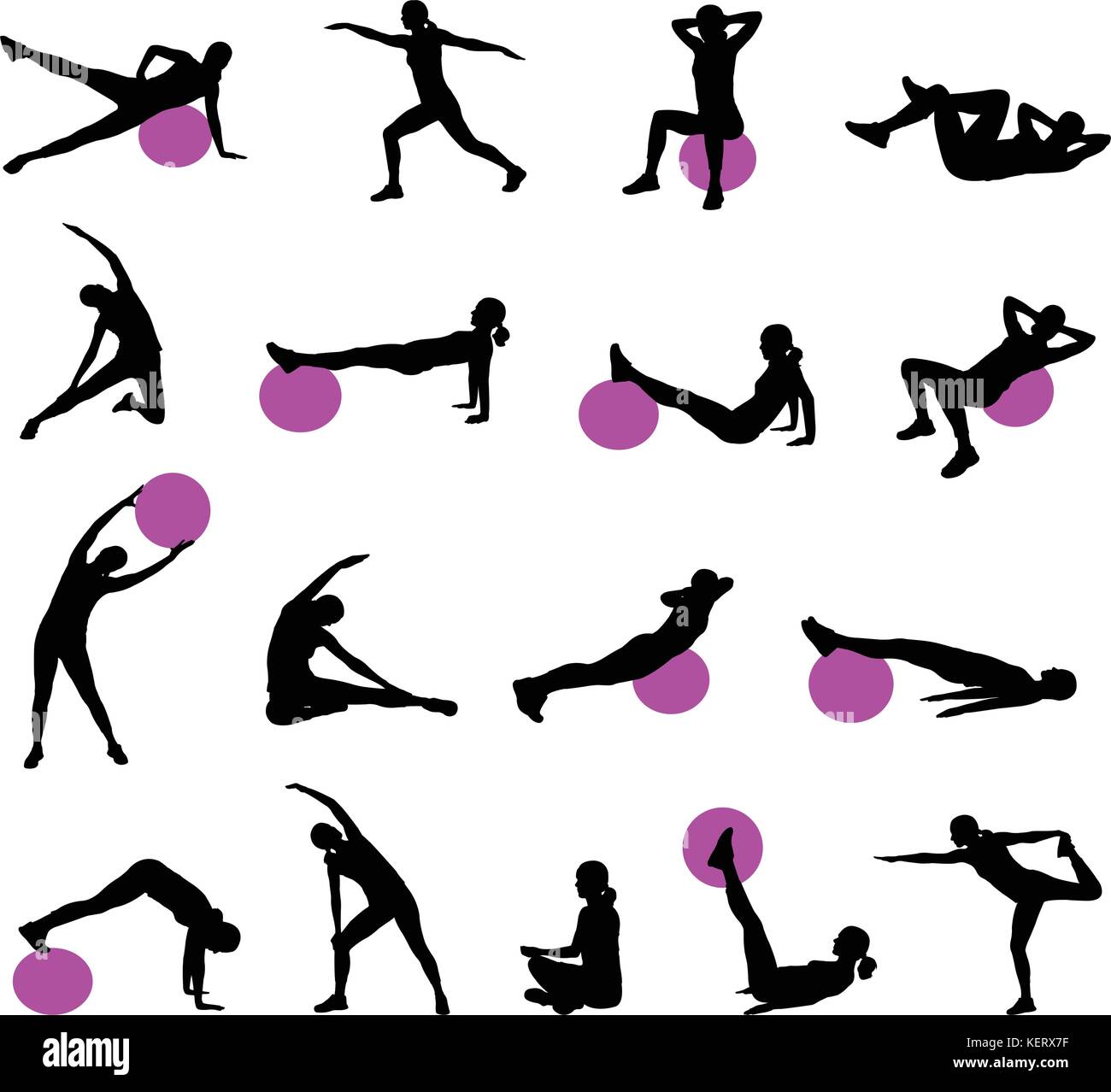 Silhouettes de femmes faire pilates - vector Illustration de Vecteur