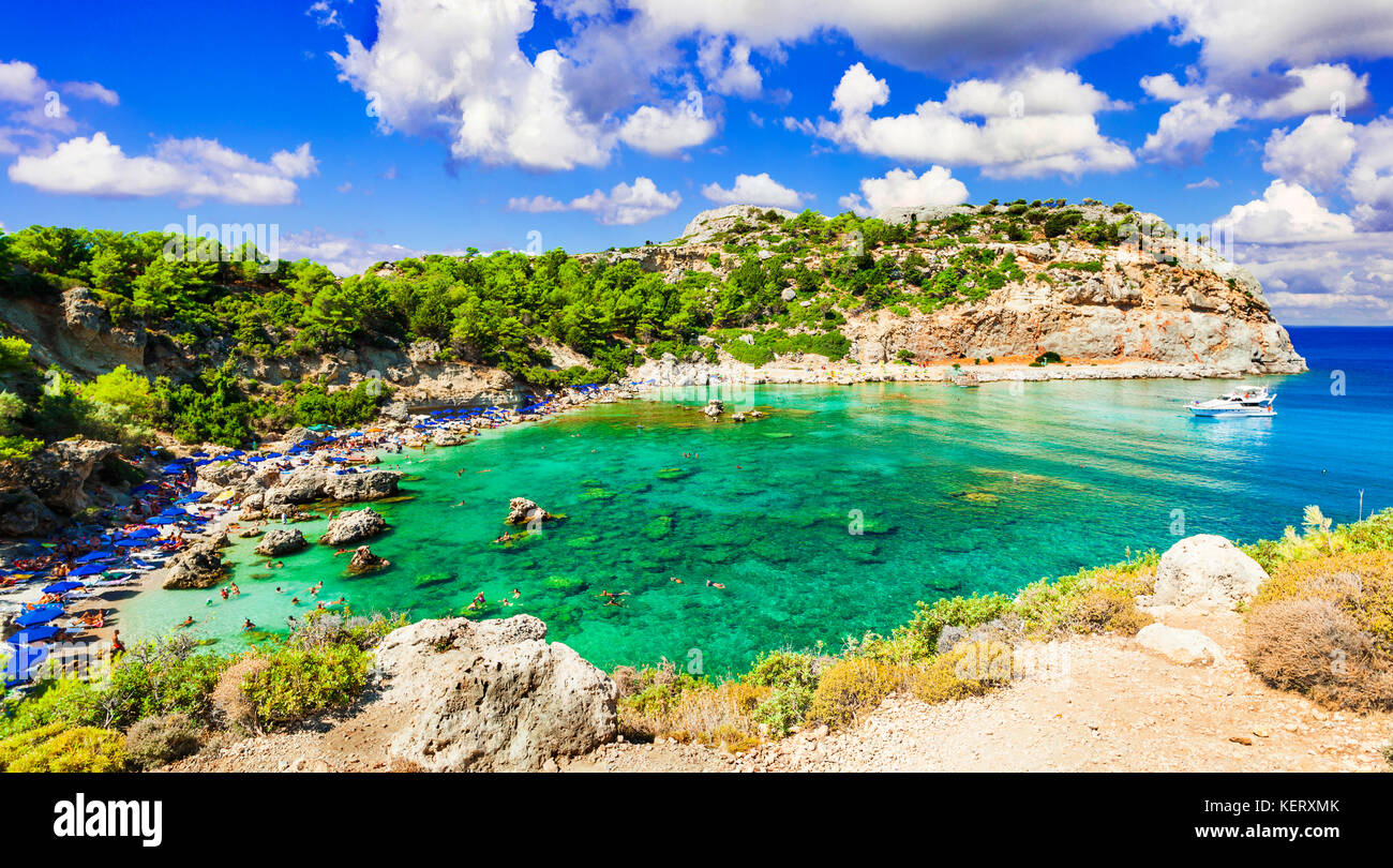 Belle plage de l'île de Rhodes, Grèce. Banque D'Images