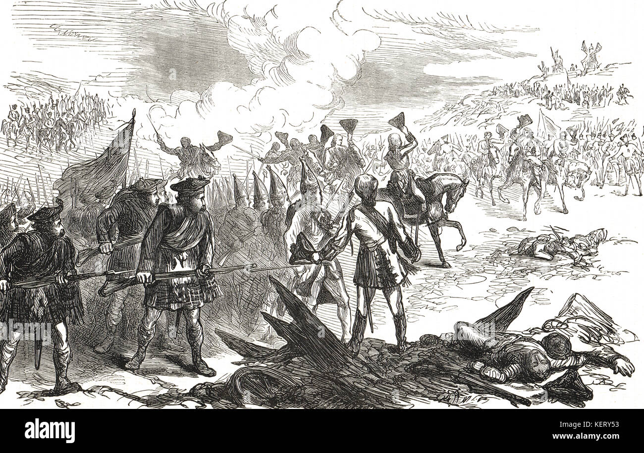 Les forces britanniques et françaises se saluent avant de rejoindre le combat, la bataille de Fontenoy, le 11 mai 1745 Banque D'Images