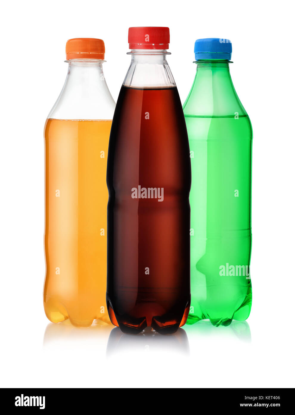 Trois bouteilles en plastique de boisson gazeuse isolated on white Banque D'Images