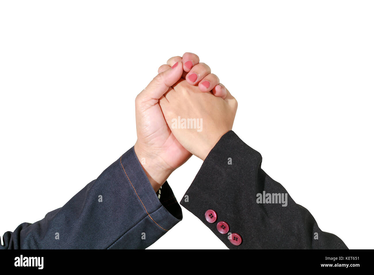 Poignée de mains et asiatique businesswoman jointes isoler on white with clipping path Banque D'Images