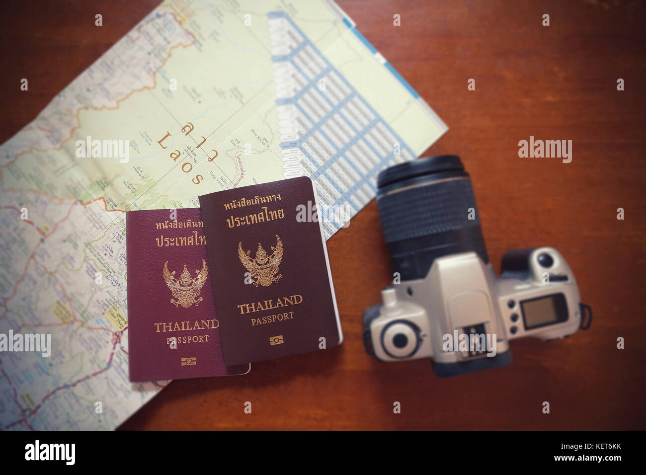 La Thaïlande et l'appareil photo de passeport sur le site de World Travel et voyage asie ,vintage tone Banque D'Images