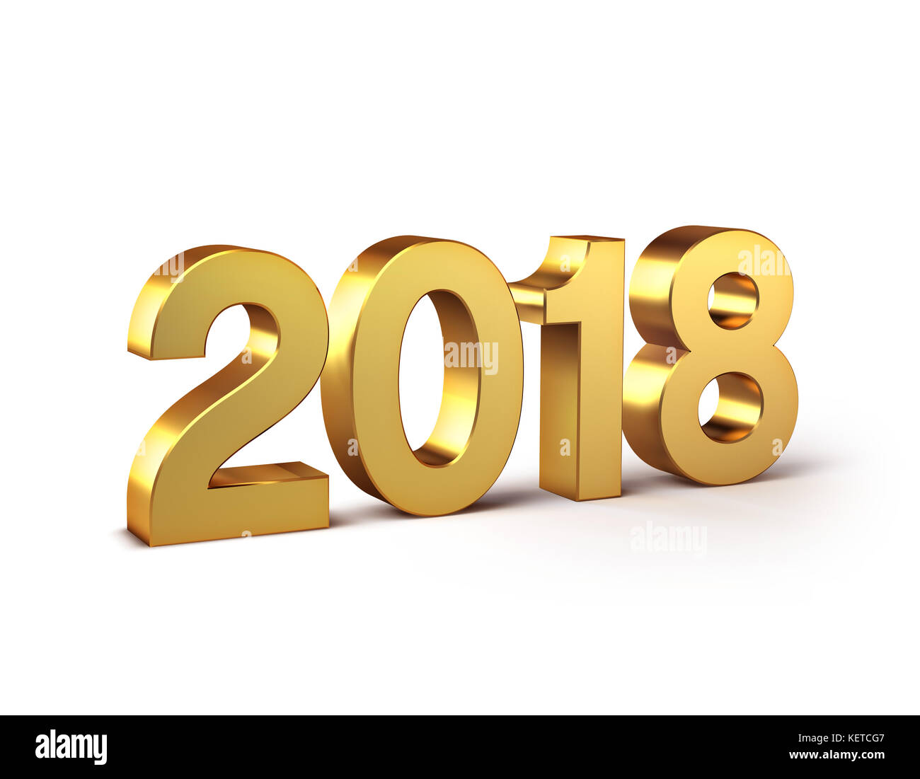 Nouvel an 2018 type, coloré en or et isolé sur blanc - illustration 3D. Banque D'Images