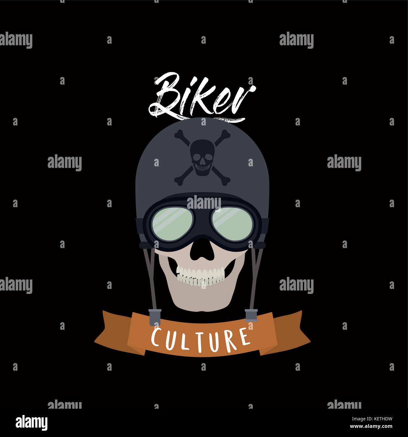 Avec l'affiche de la culture biker motard crâne avec des lunettes Illustration de Vecteur