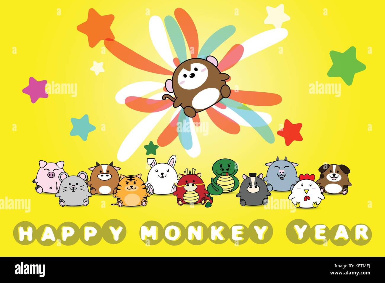 Bonne année pour année de singe animal symbole zodiaque chinois horoscope dans cartoon vector illustration design Illustration de Vecteur