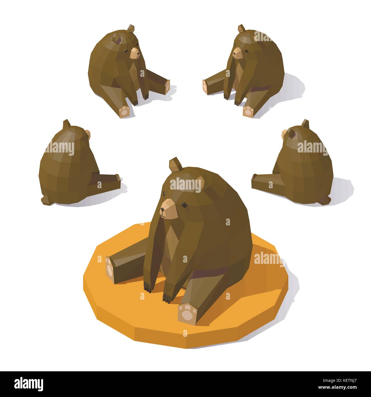 Vector poly faible isométrique. Ours brun ours brun à partir de différents angles. Illustration de Vecteur