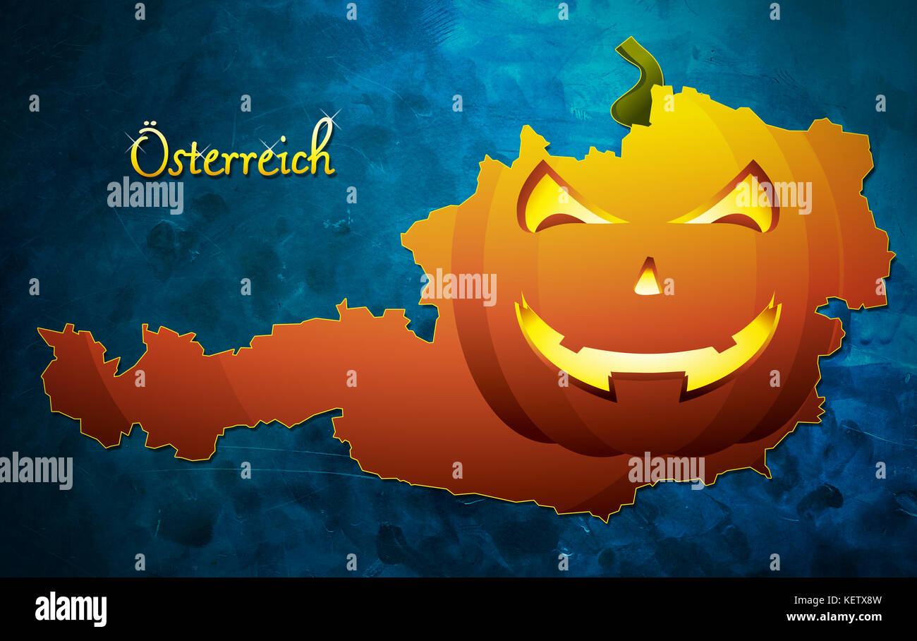 Autriche illustration de carte halloween avec visage de citrouille Banque D'Images