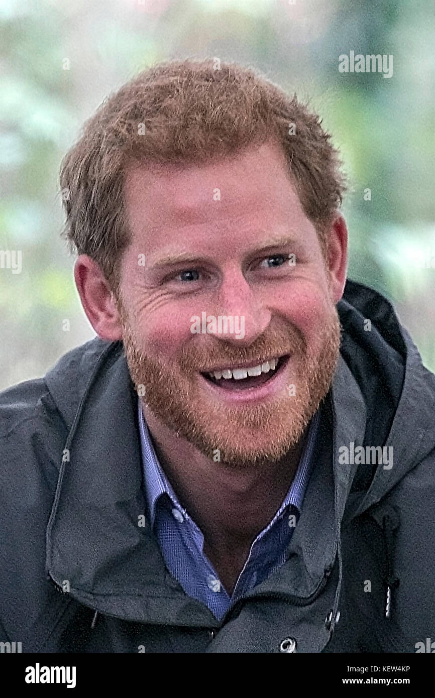 Preston, Lancashire, Royaume-Uni. 23 Oct, 2017. Le prince Harry s'entretient de jeunes participant à la conservation et à l'artisanat de Bush qu'il rend visite à des 'Myplace Brockholes Réserve Naturelle. Il vise à responsabiliser les jeunes en les encourageant à participer à des activités d'améliorer pour les espèces sauvages et leur propre bien-être. Credit : Cernan Elias/Alamy Live News Banque D'Images