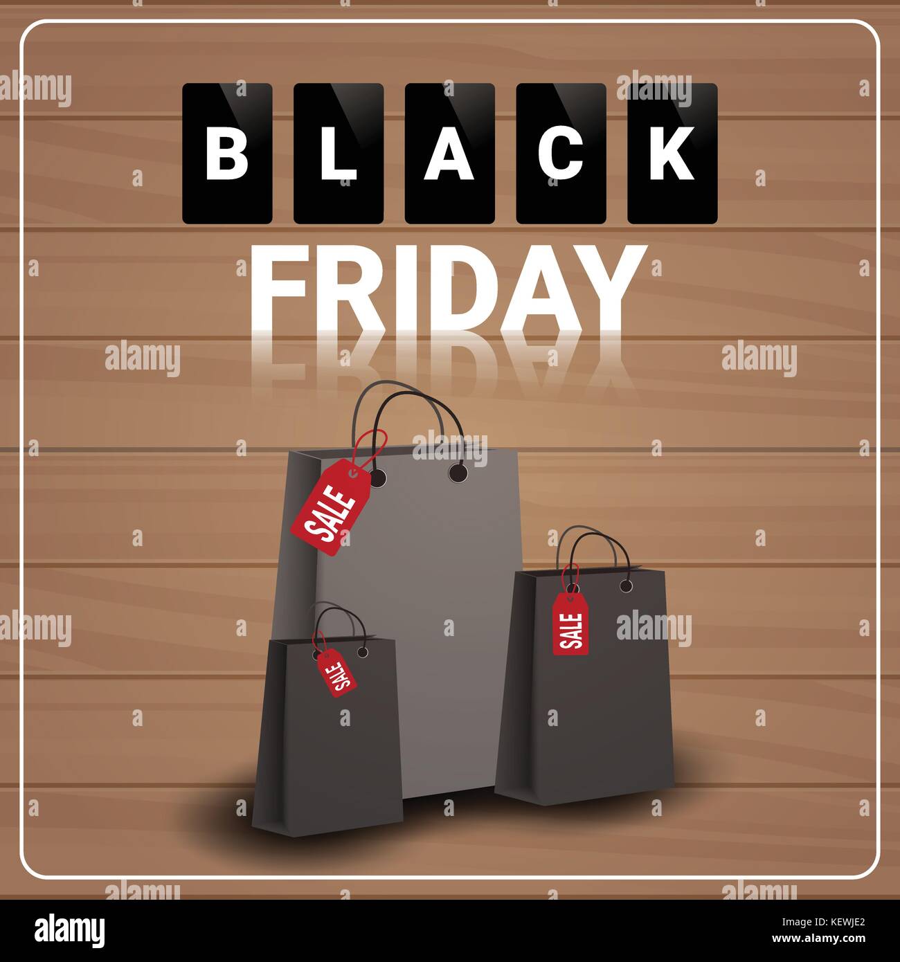 Le vendredi noir vente banner with shopping bags sur fond texturé en bois grand escompte d'affiches Illustration de Vecteur