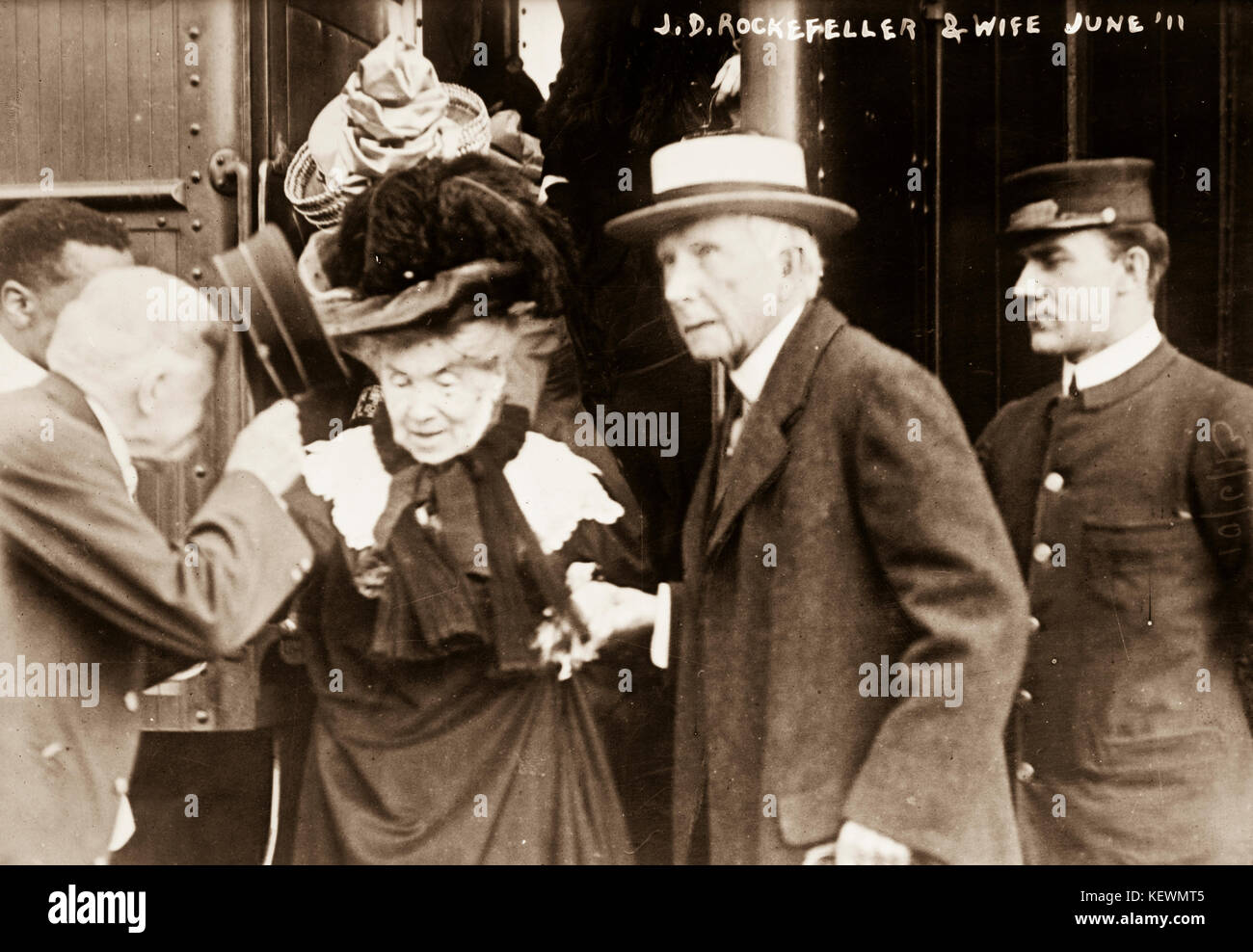 John Davison Rockefeller, 1839-1937, avec l'épouse du débarquement train Banque D'Images