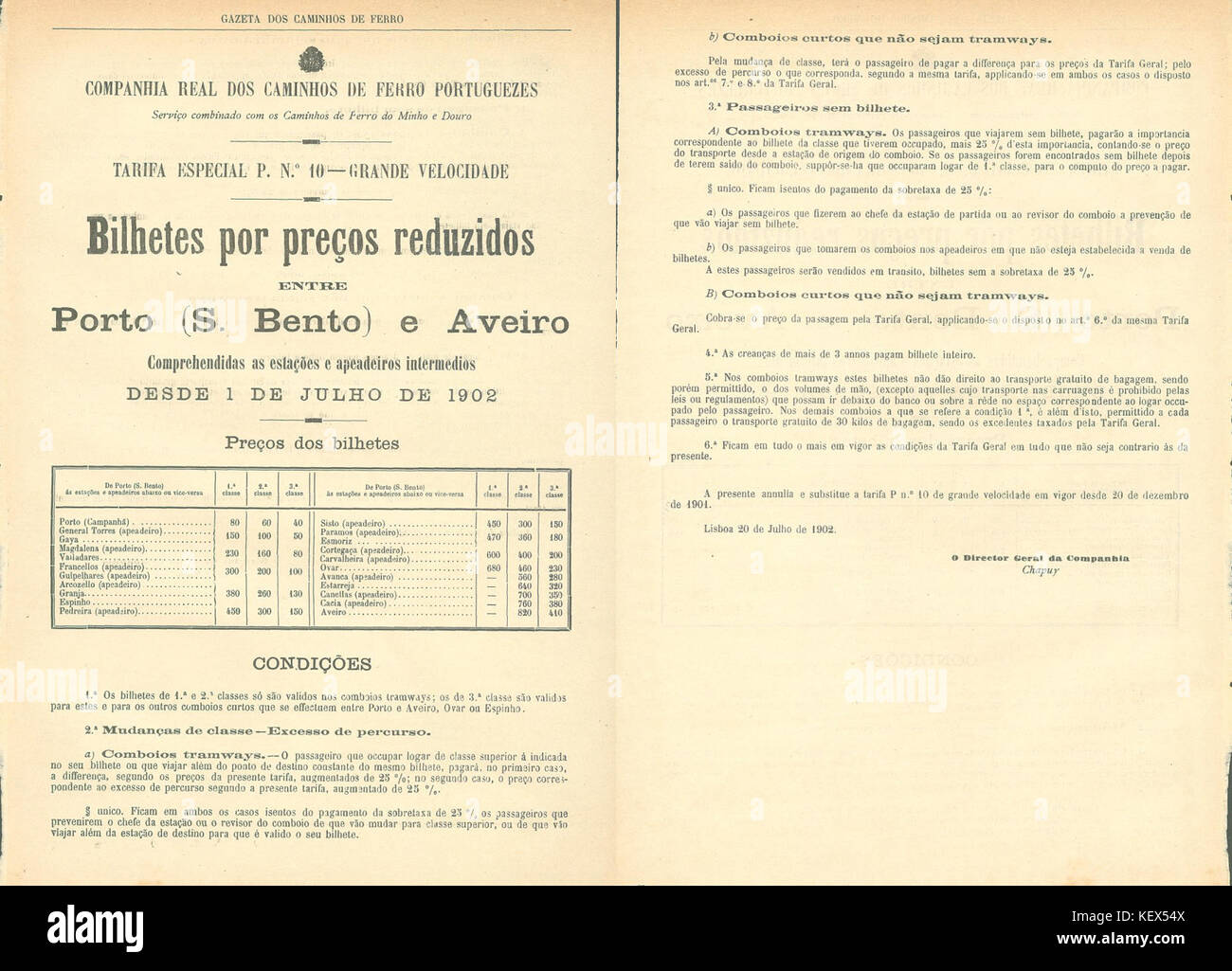 Aviso CRCFP GazetaCF Tarifa Porto Aveiro 2 349 1902 Banque D'Images