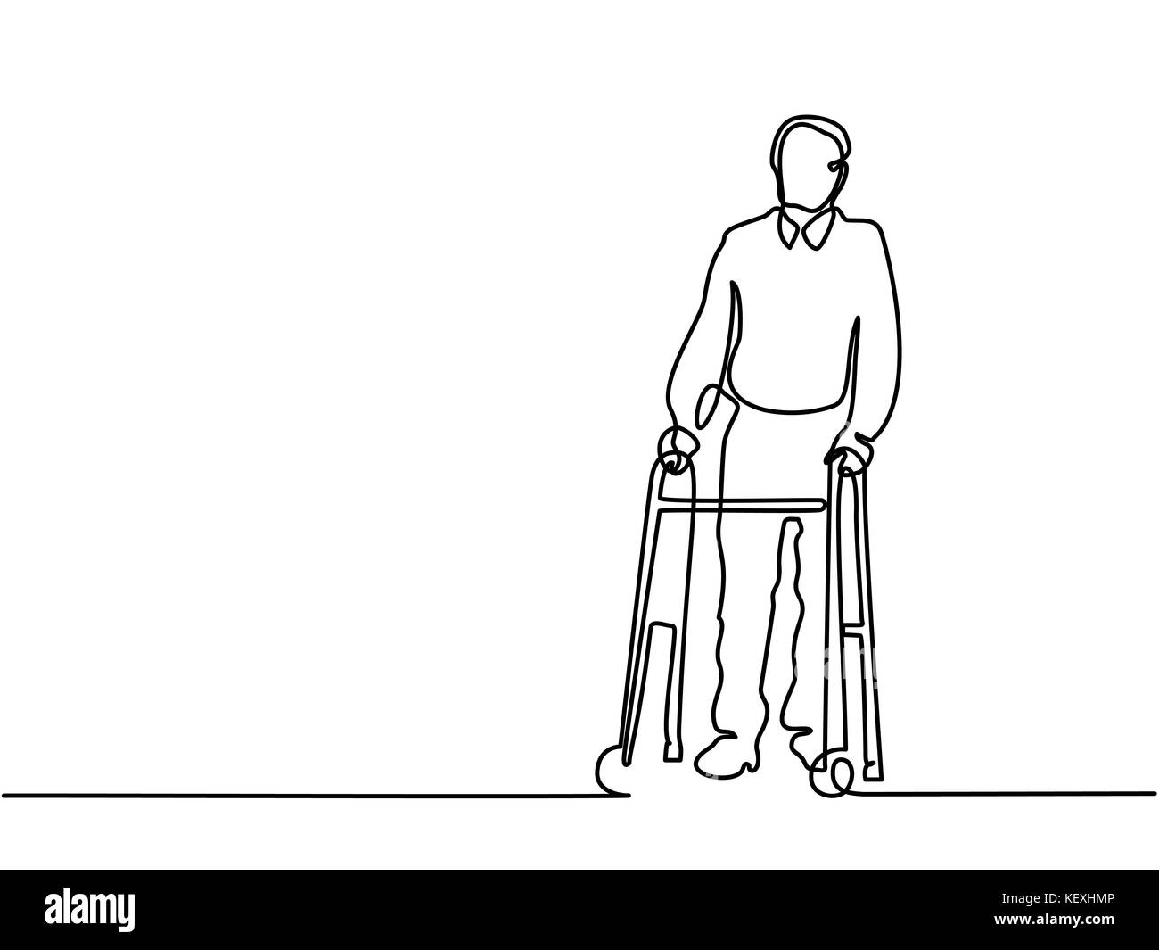 Vieil homme à l'aide d'un déambulateur Illustration de Vecteur