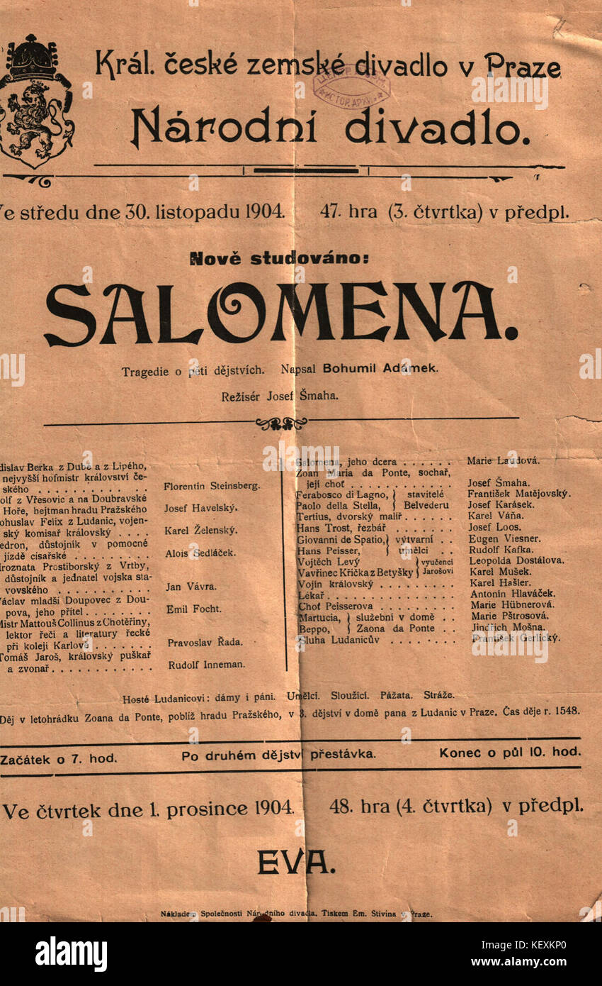 86K 1367 Poster du Théâtre National de Prague, 1904 Banque D'Images