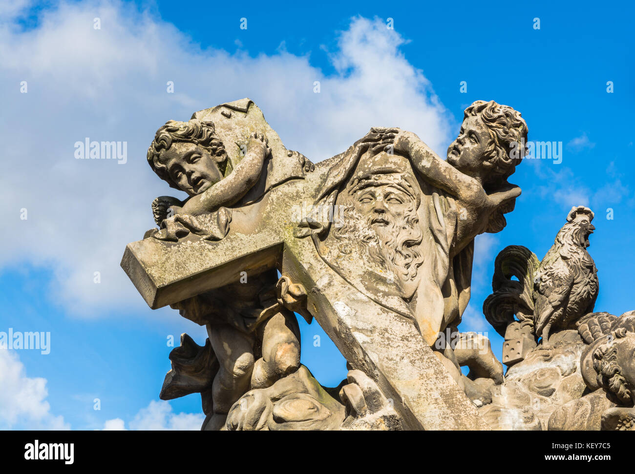Prague, République tchèque : les enfants et les détails des statues de la Sainte Vierge et saint Bernard, les sculptures extérieures par matej vaclav jackel sur la nort Banque D'Images