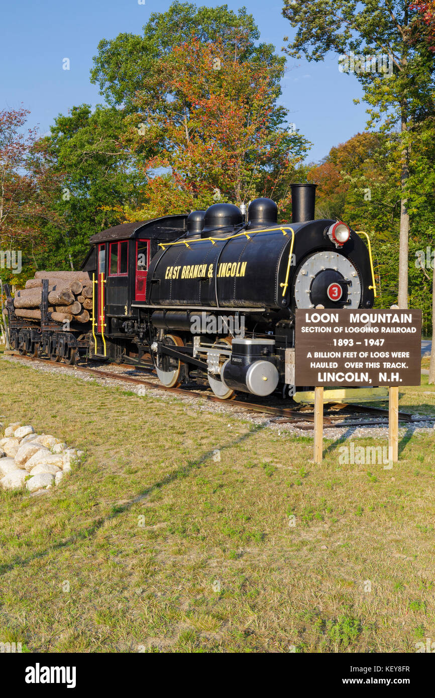 La branche est & Lincoln railroad porter 50 tonnes moteur réservoir selle locomotive sur l'affichage à loon mountain, New Hampshire. Banque D'Images