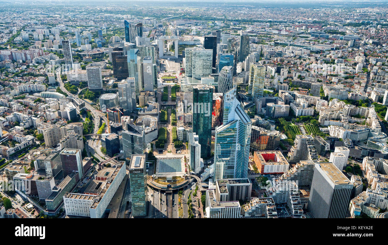 Vue aérienne du quartier financier de la Défense, Paris France Banque D'Images