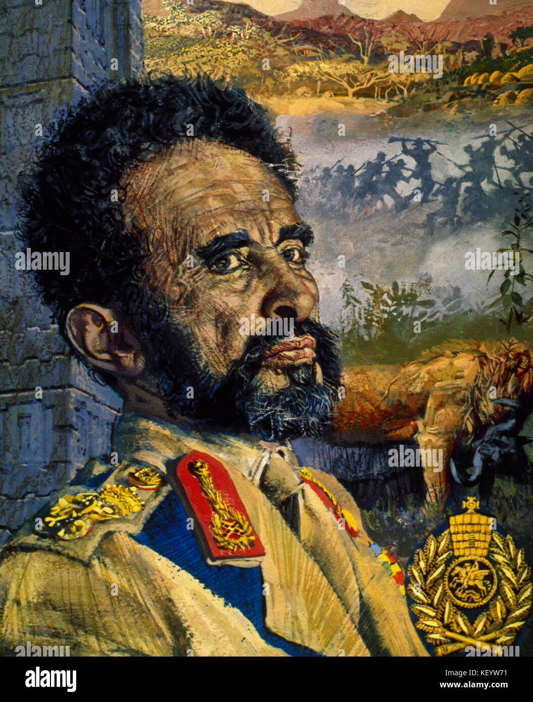 Haile Selassie I (1892-1975). L'Éthiopie a regent (1916-1930) et empereur (1930-1974). Il a été membre de la dynastie de Salomon. portrait. L'aquarelle. Banque D'Images
