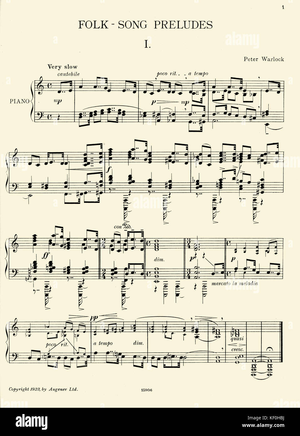 '' Peter Warlock Folk-Song préludes pour piano," première page de partition imprimée. Peter Warlock (né Peter Arnold Heseltine), compositeur et critique musical Anglo-Welsh, 30 octobre 1894 - 17 décembre 1930. Banque D'Images