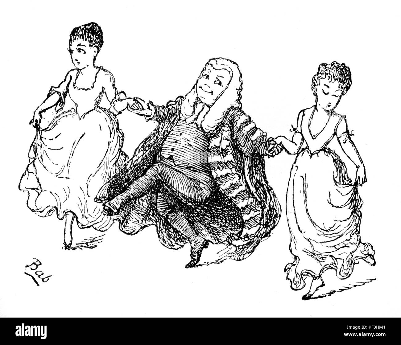 Gilbert et Sullivan 's comic opéra 'Iolanthe', 1882. "Le Chancelier sensibles'. Dessiné par W.S. Gilbert. Le Lord chancelier danse avec deux de sa paroisse de cour. A.S. Sullivan, compositeur anglais 13 mai 1842 - 22 novembre 1900. W.s. Gilbert , librettiste anglais, 18 novembre 1836- 29 mai 1911 Banque D'Images
