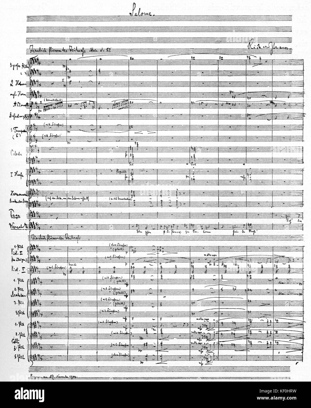 'Salome' par Richard Strauss. Première page de score, écrit à la main. Compositeur allemand RS 11 juin 1864 - 8 septembre 1949. Banque D'Images